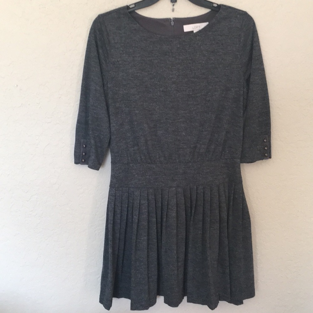 Ann Taylor LOFT Dark Gray Pleated Dress Sz 6P